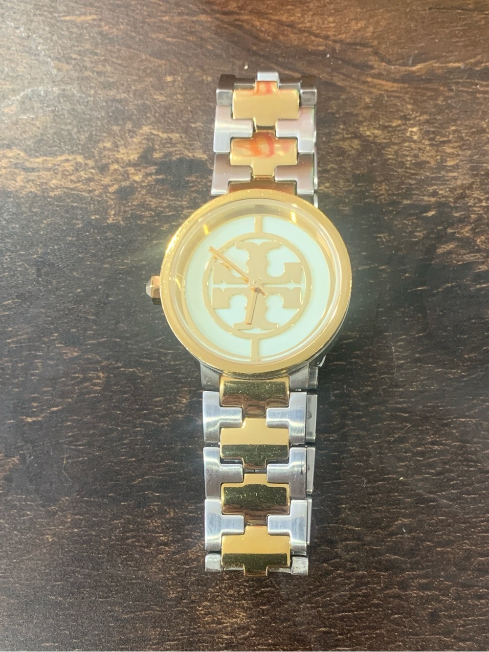Tory Burch Two-Tone Gold and Silver Logo Bracelet Watch